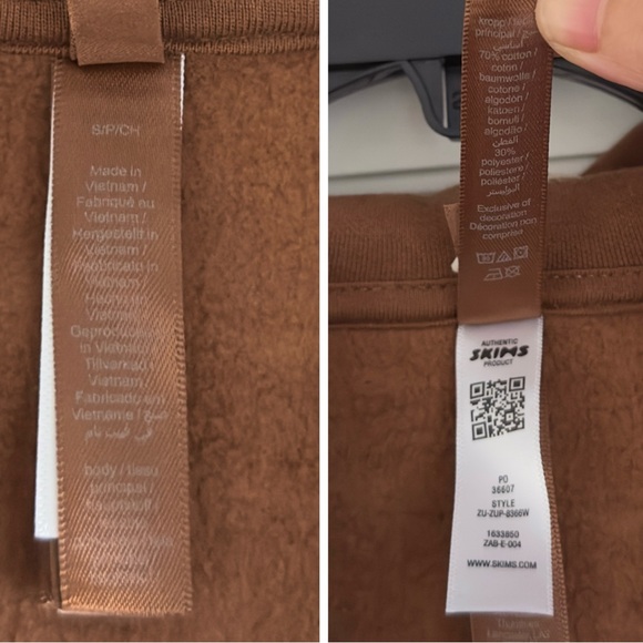 Skims Cotton Fleece Classic Zip Up Hoodie in Bison Size Small - Picture 7 of 10